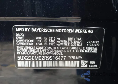 2024 BMW X7 xDrive40I z USA, uszkodzony, nr VIN 5UX23EM02R9S16477
